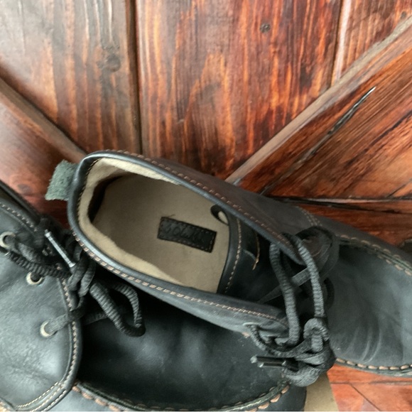 Olukai Wali Wedge Leather Ankle Boots US 8.5 39 Womens Navy Lace-Up - Picture 4 of 6